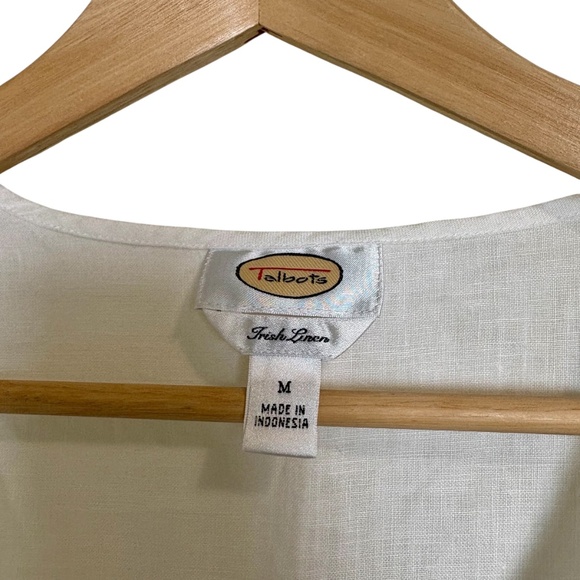 Talbots White Linen Long Sleeve Tunic Shirt Womens‎ Medium Resort Chic Beach - Picture 2 of 6